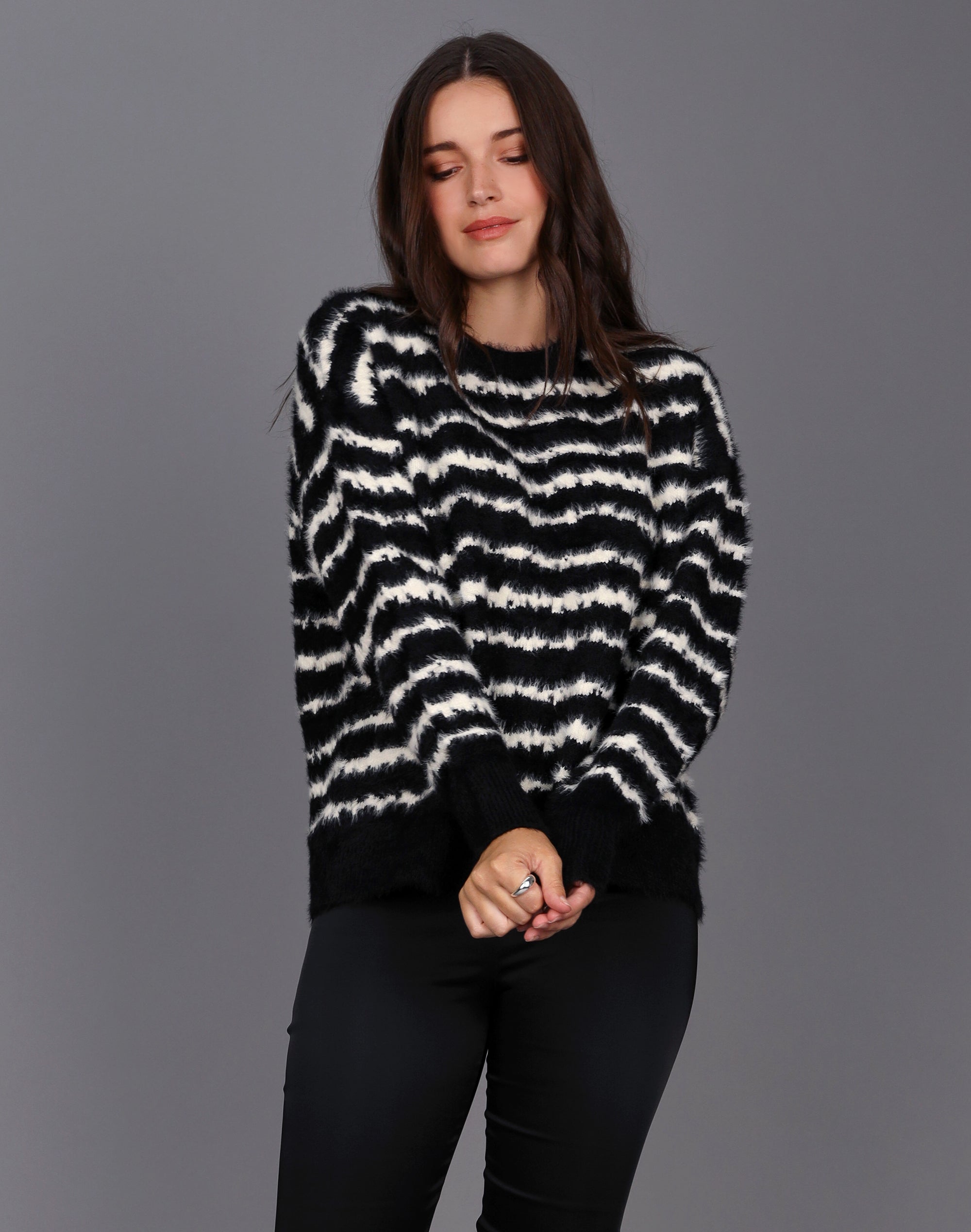 Black And White Stripe Sweater - White - Knitwear - Long Sleeve - Women ...