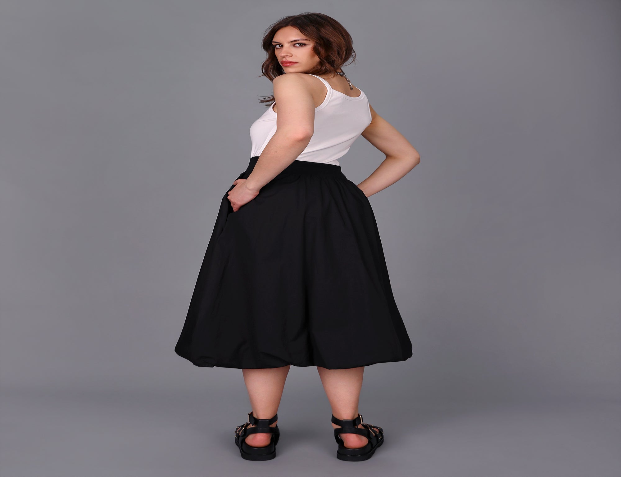 Bubble Hem Midi Skirt