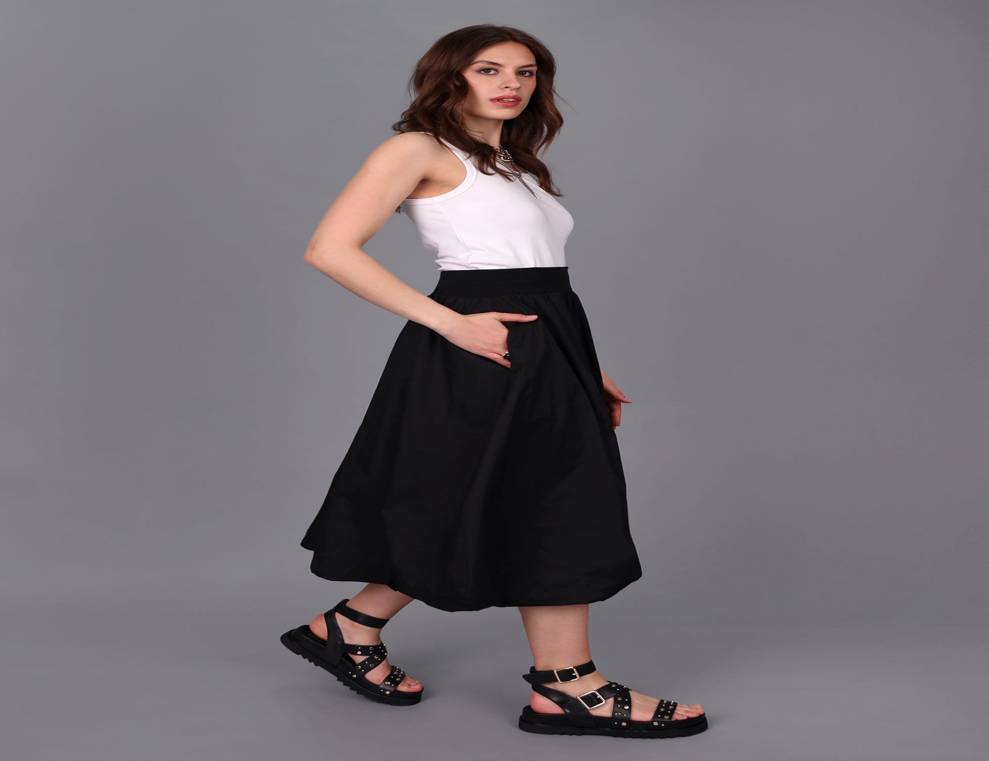 Bubble Hem Midi Skirt