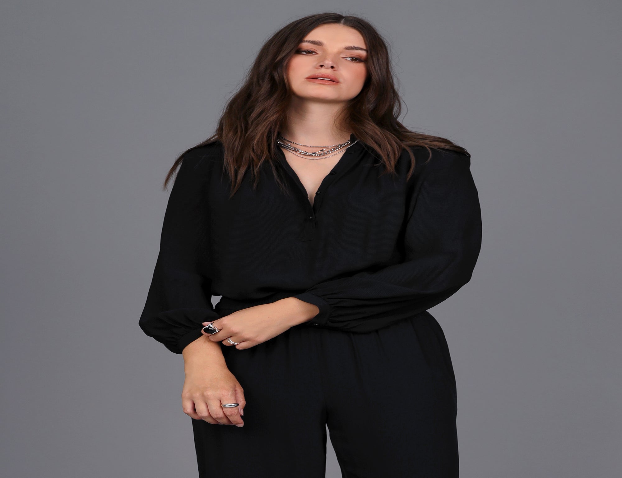 Dimple Satin Shirt - Black - Tops - Long Sleeve - Women's Clothing - Storm