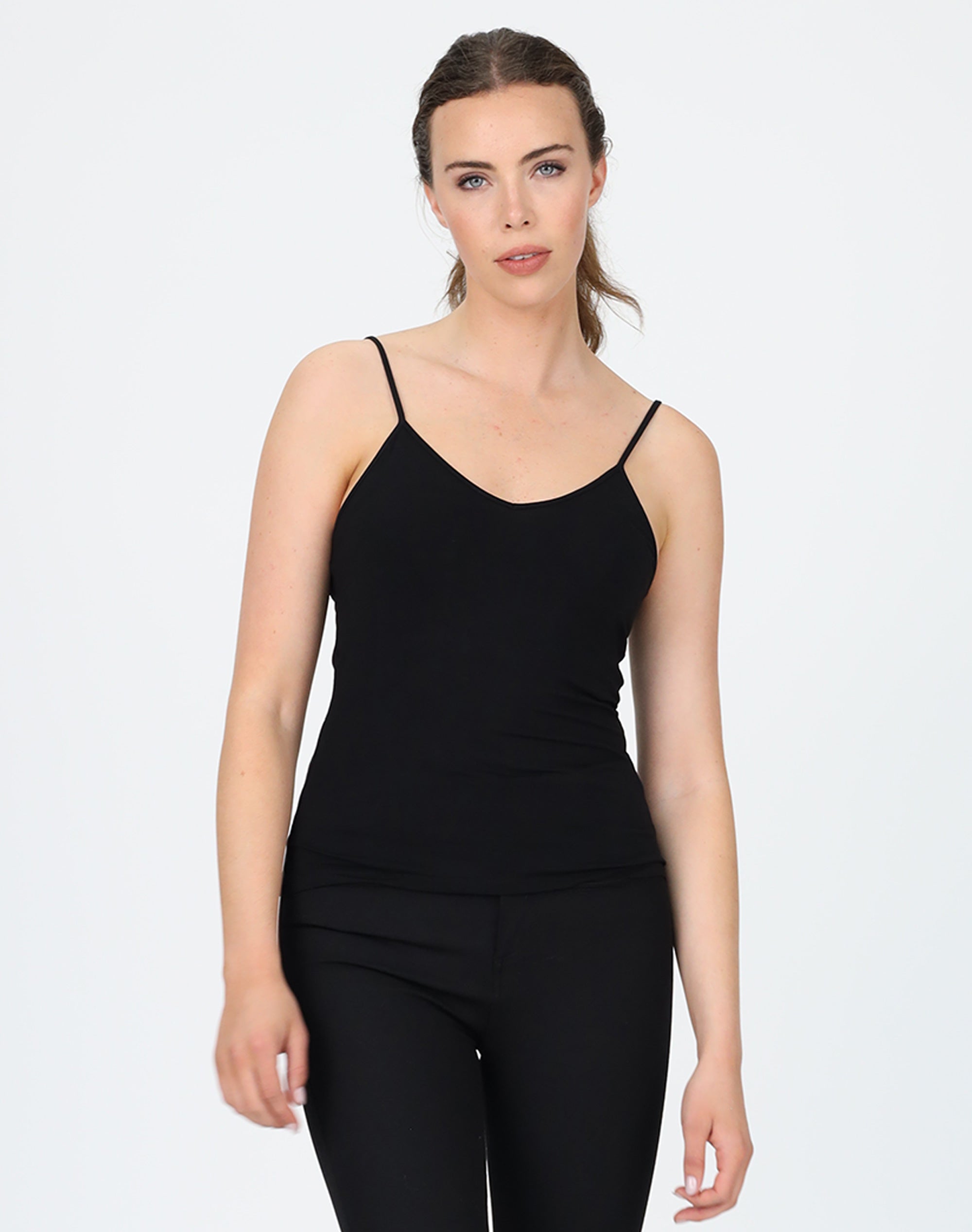 ENA Women Basic stretch Cami Camisole Solid Soft Tank Top Black SIZE-Large  (L)