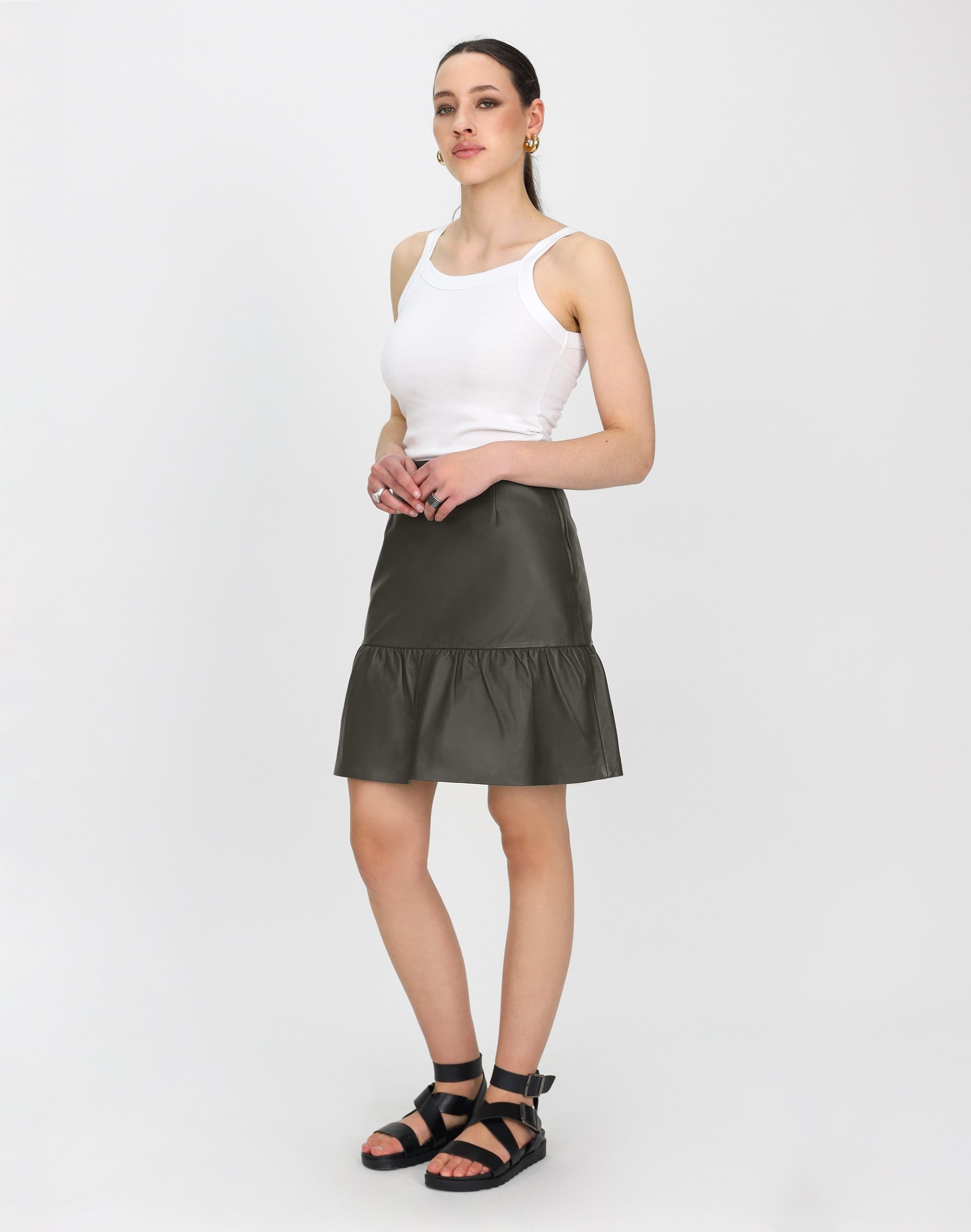 Faux leather flounce outlet skirt