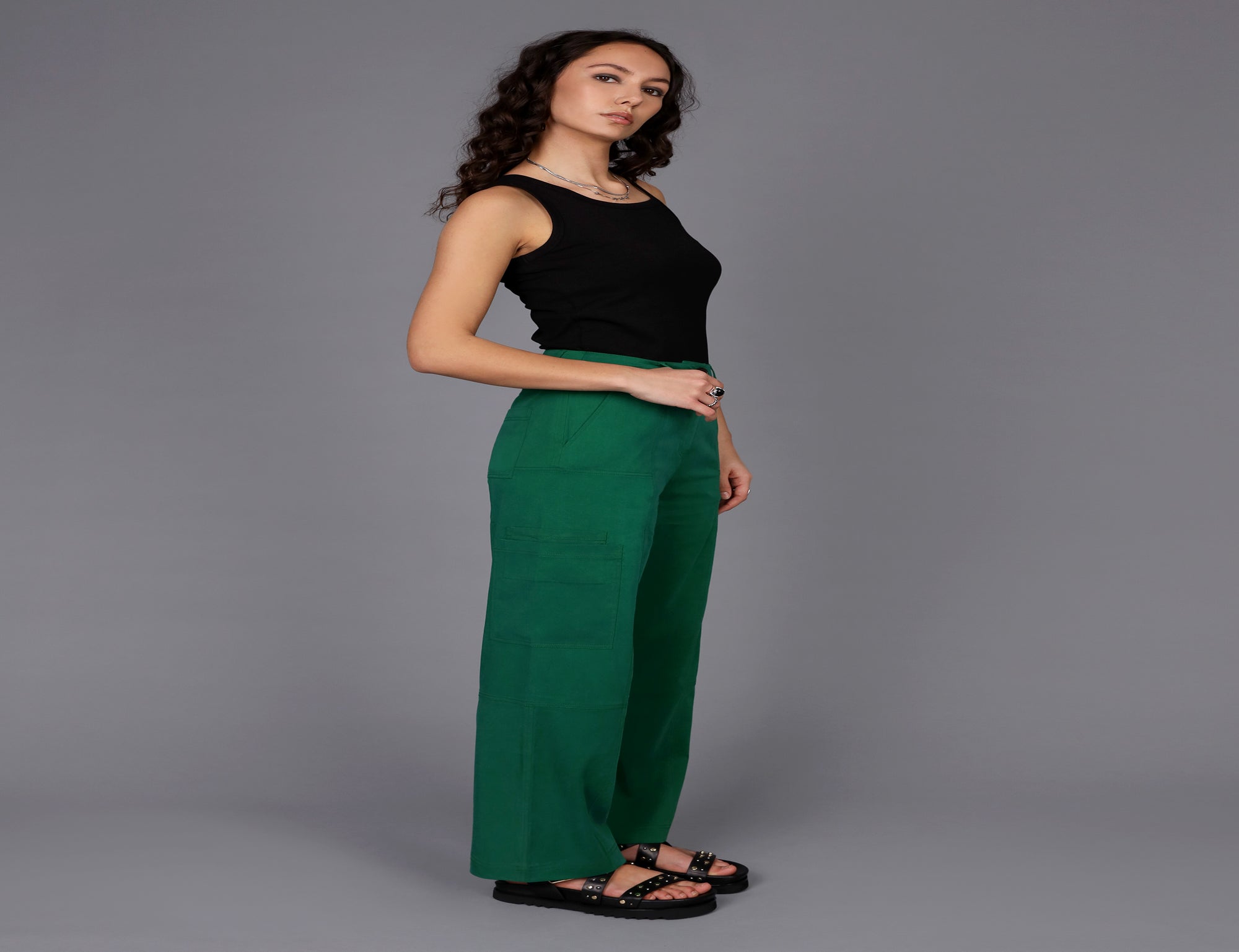 Green Cargo Wide Leg Pants