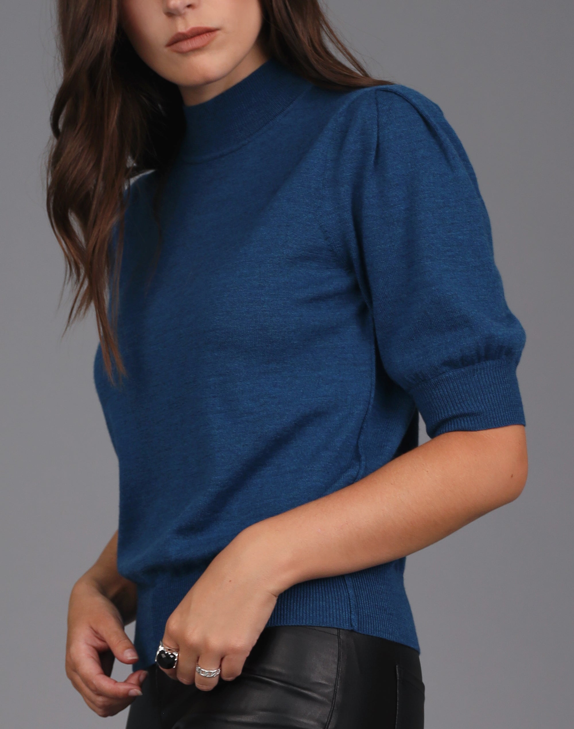 High Neck Merino Sweater - Blue - Knitwear - Long Sleeve - Women's ...