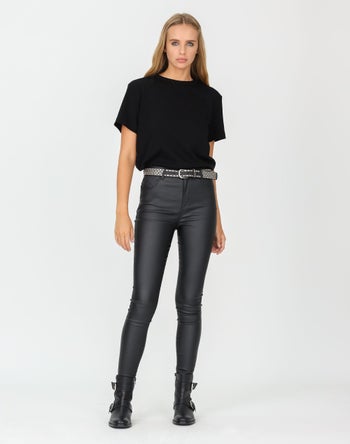 Women's black rock skinny trousers, visible press studs