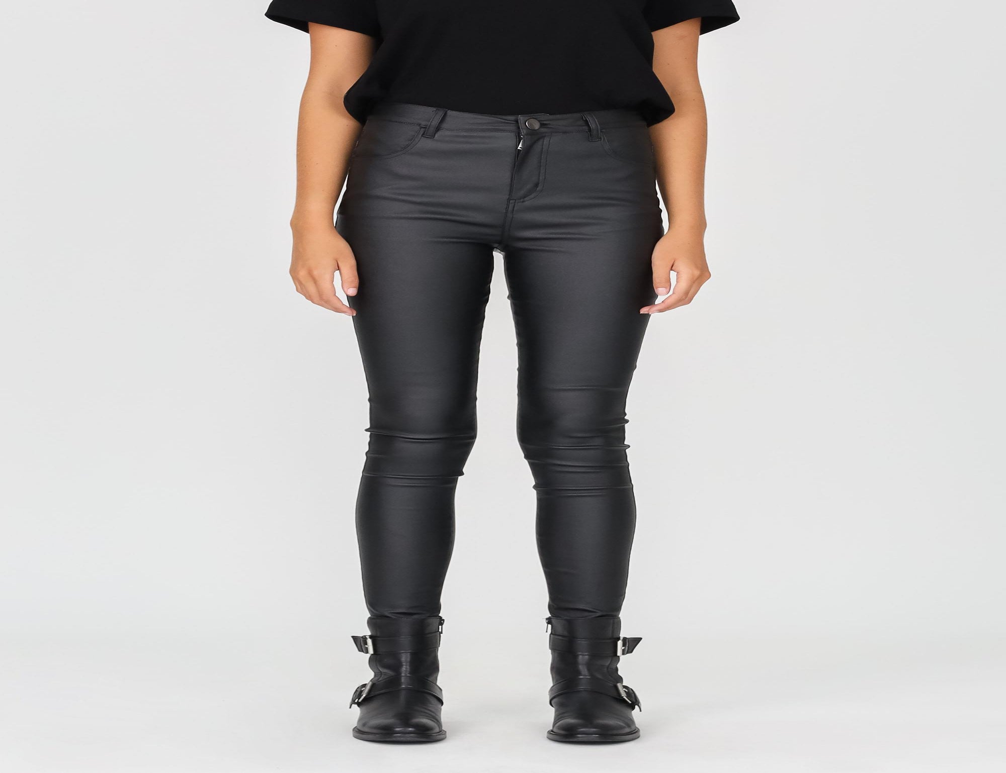 High Rise Leather Look Pant - Black - Pants - Full Length - Women's ...