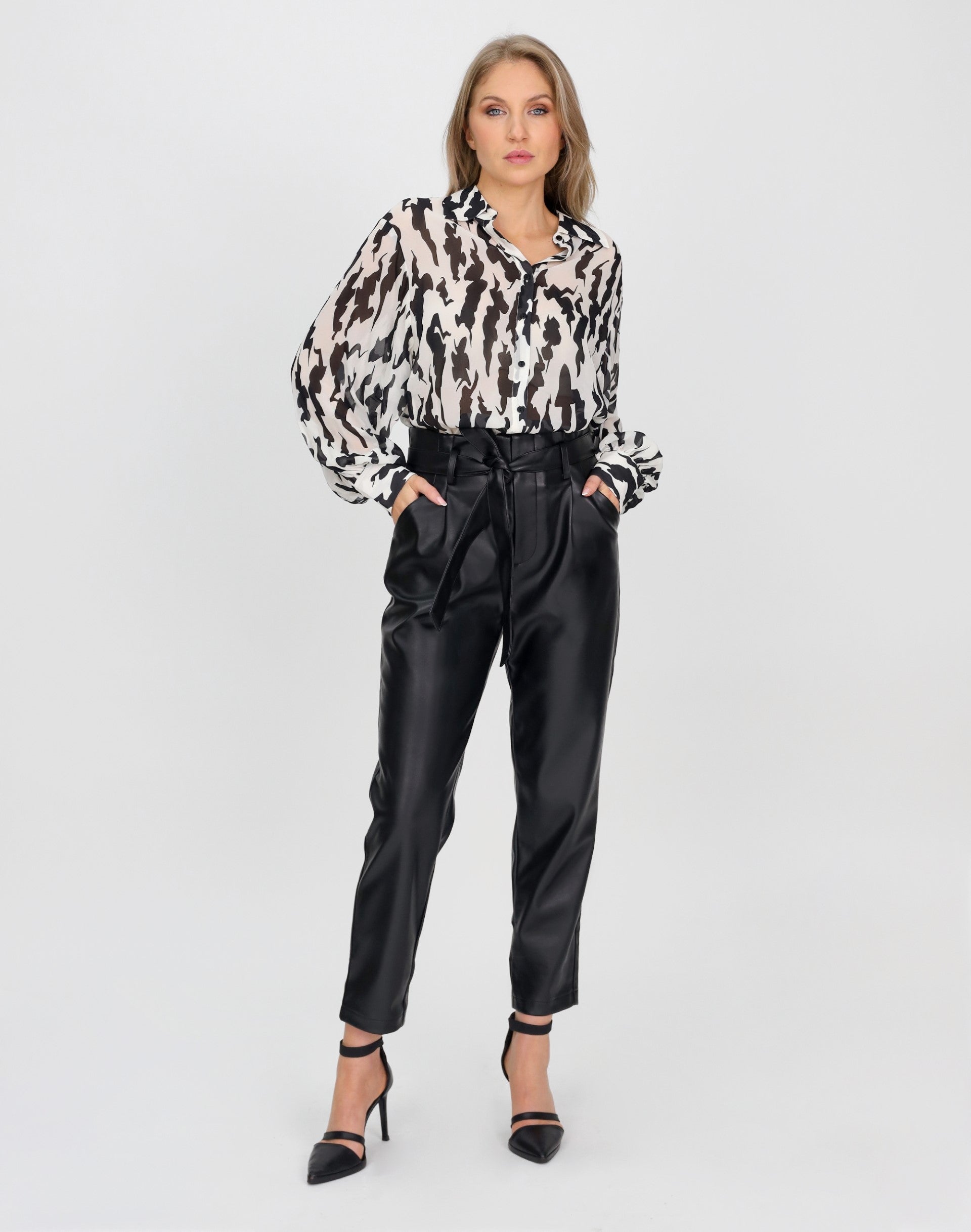 Mid Rise Leather Look Pant Black Pants Full Length Women's, 48% OFF