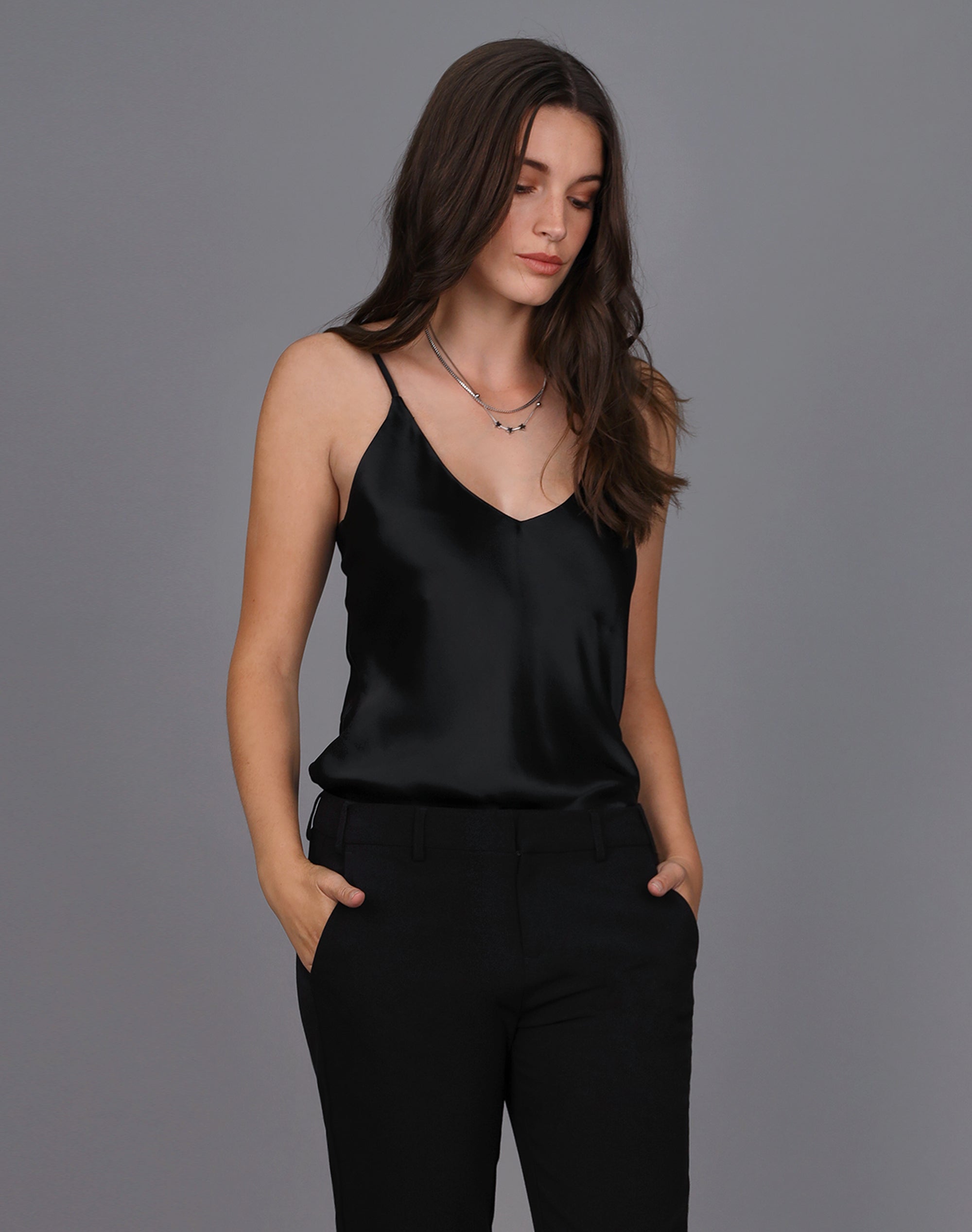 Liquid Satin Cami Black Tops Sleeveless Women s Clothing Storm