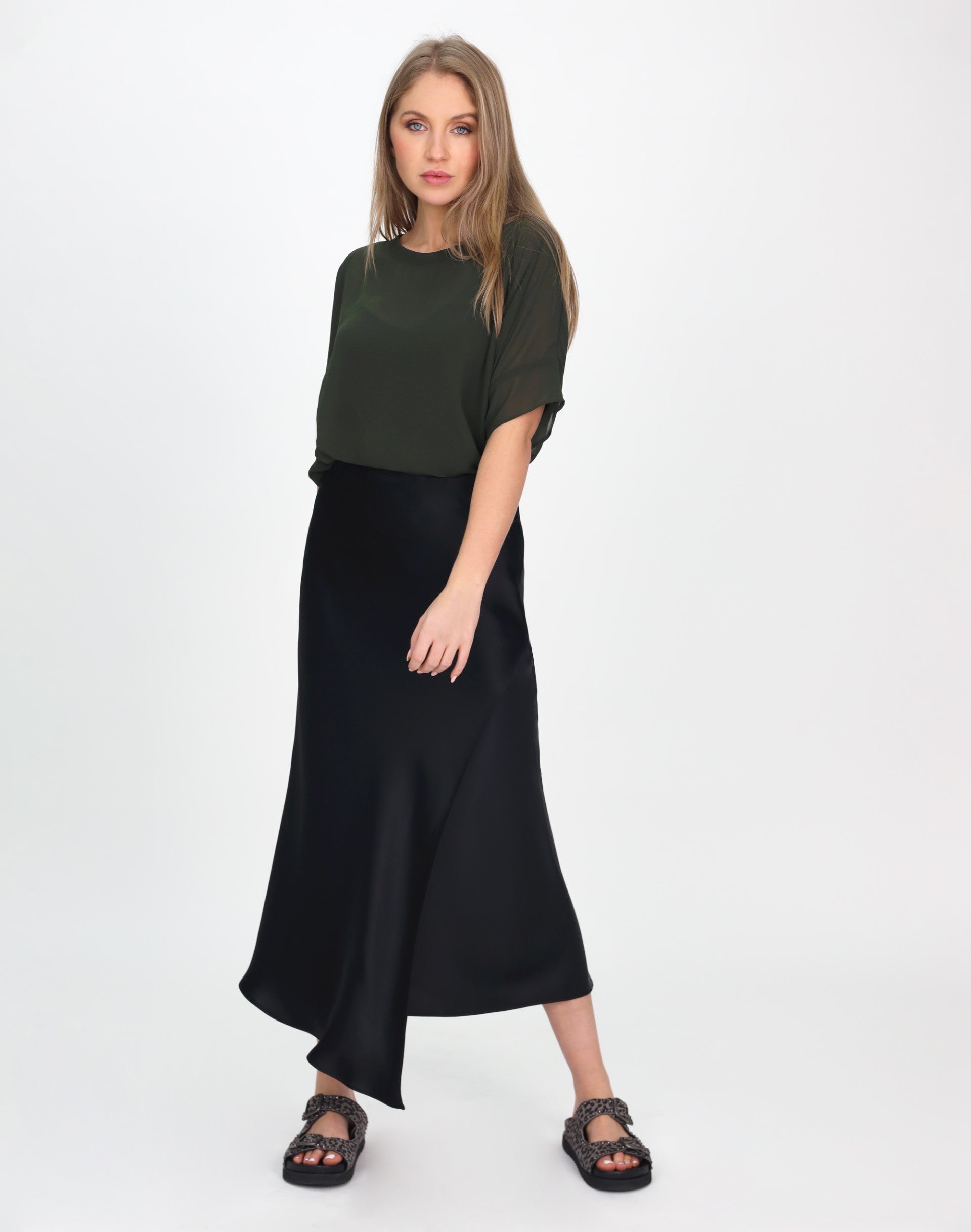 Black satin hotsell skirt midi