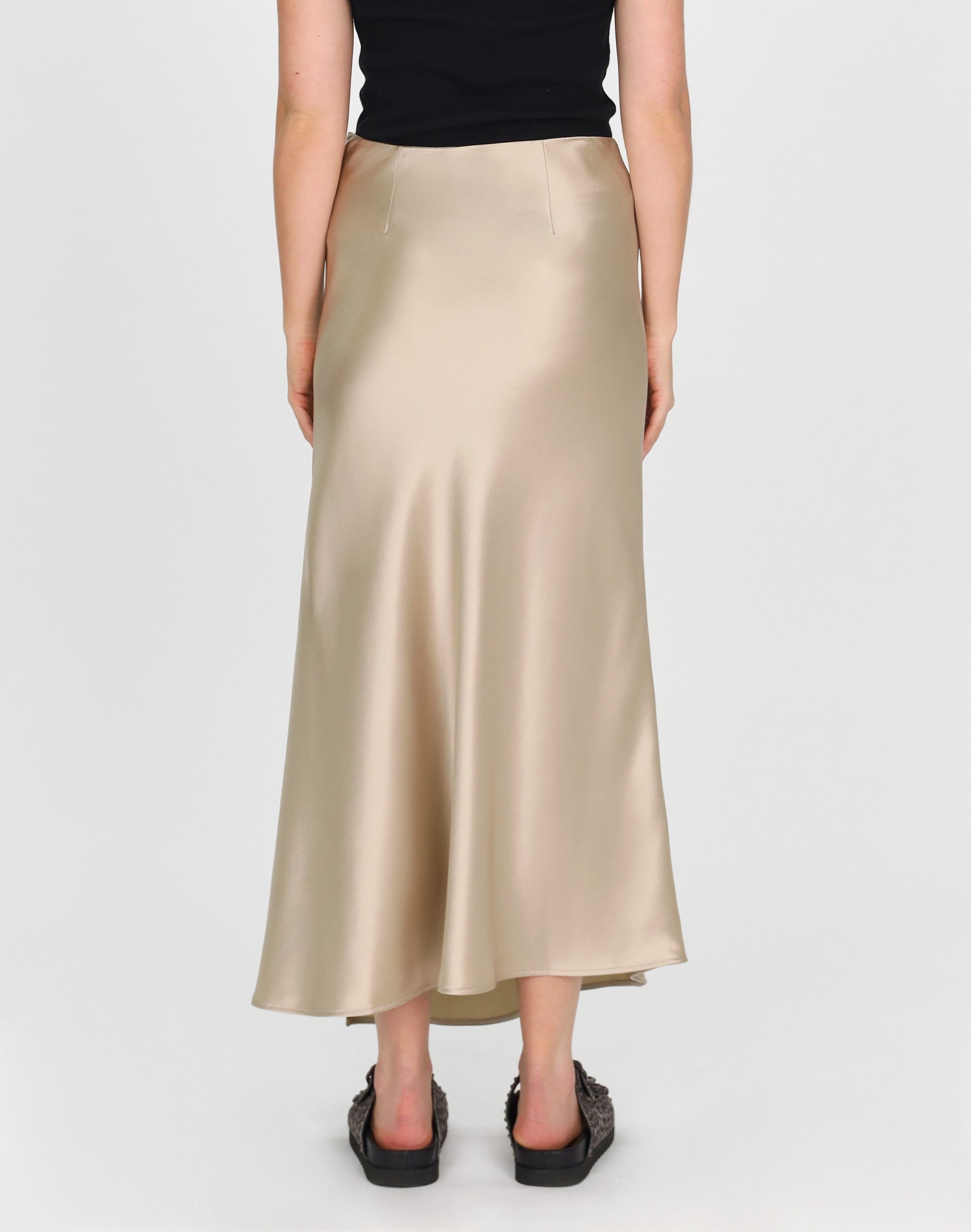 Black satin outlet midi skirt nz