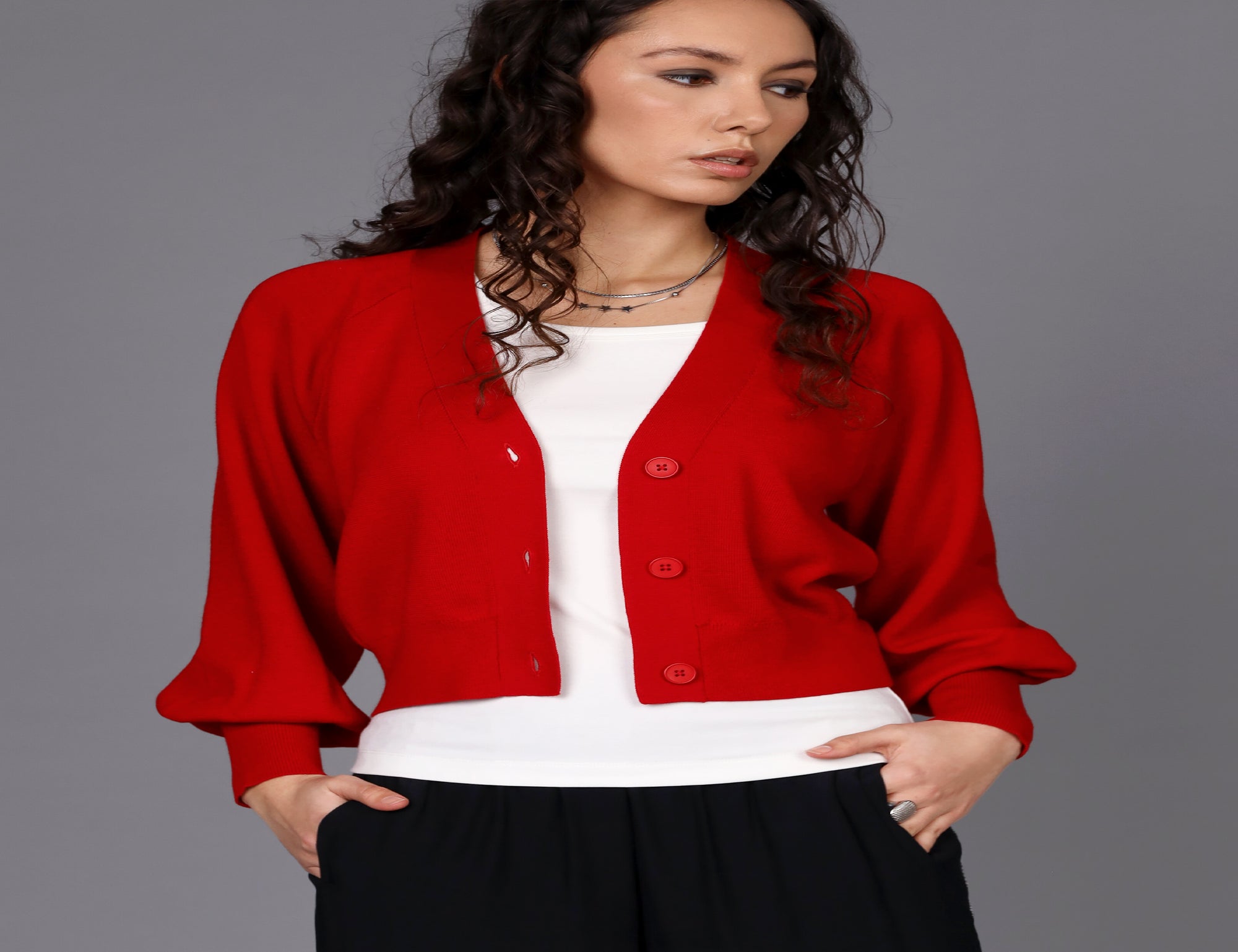 Merino Button Front Crop Cardi