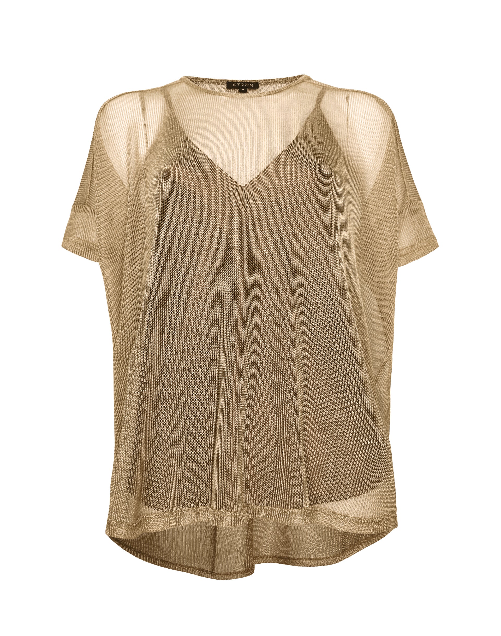 Metallic Mesh Oversized Tee Gold Tops Short Sleeve Women s Clothing Storm