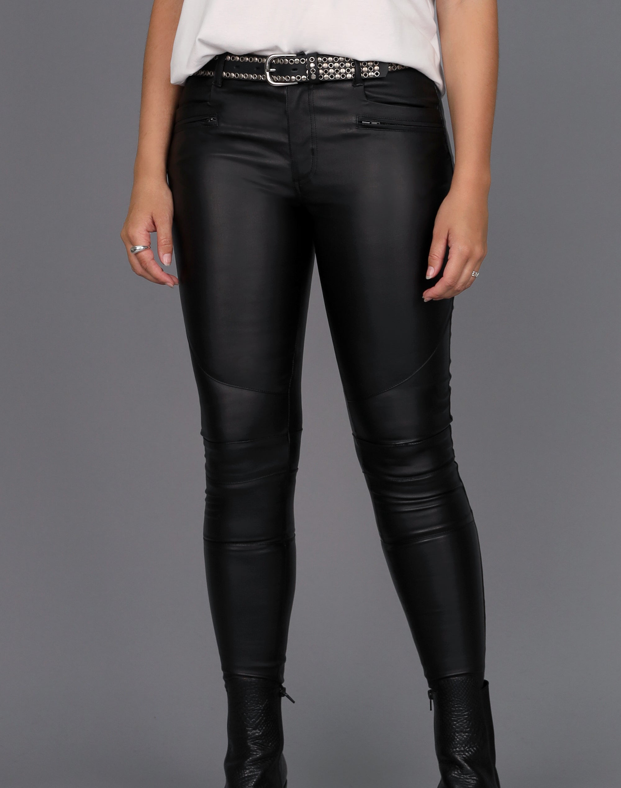 Leather look fashion jeans