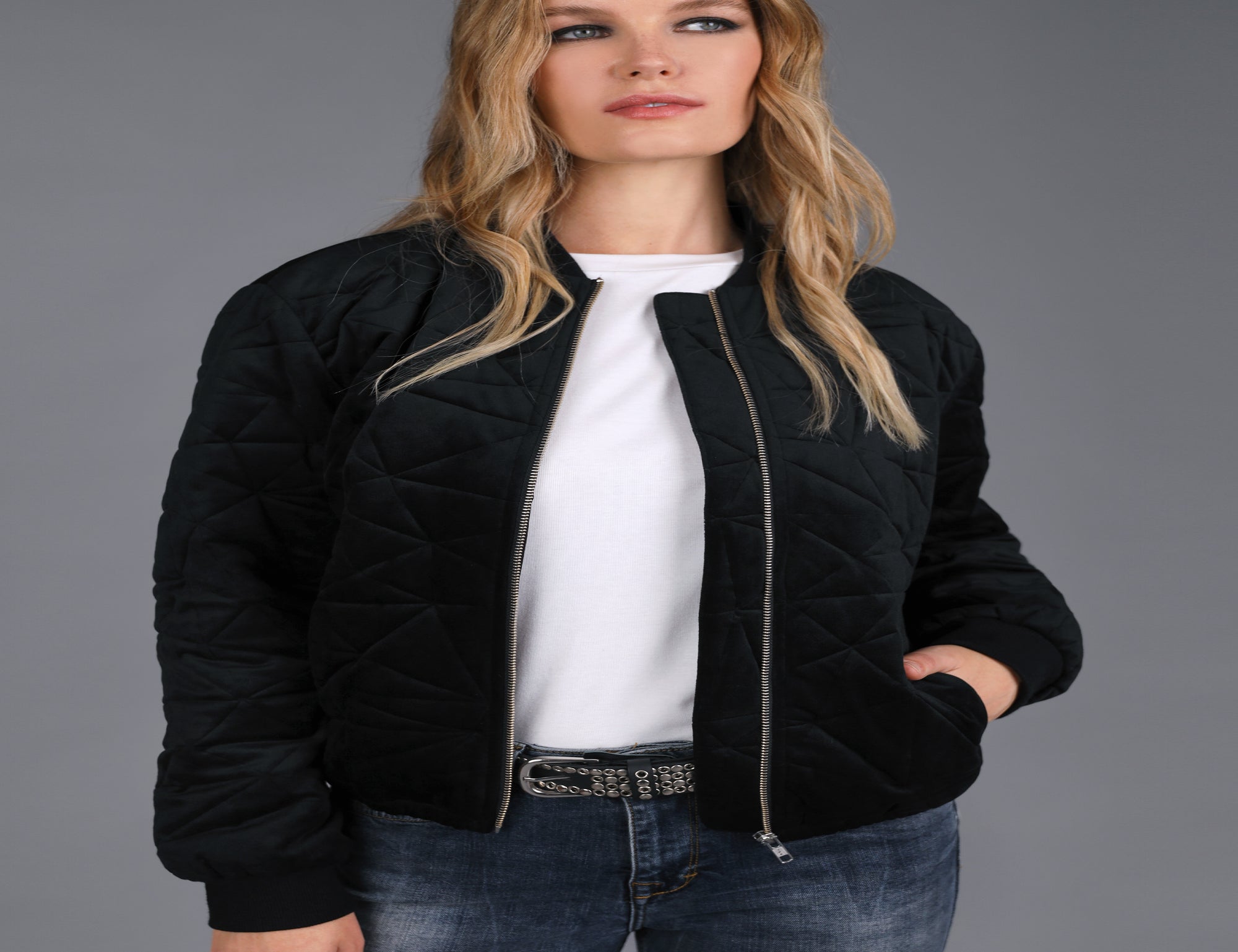 Quilted Velvet Bomber Jacket - Black - Jackets - Short - Women's ...