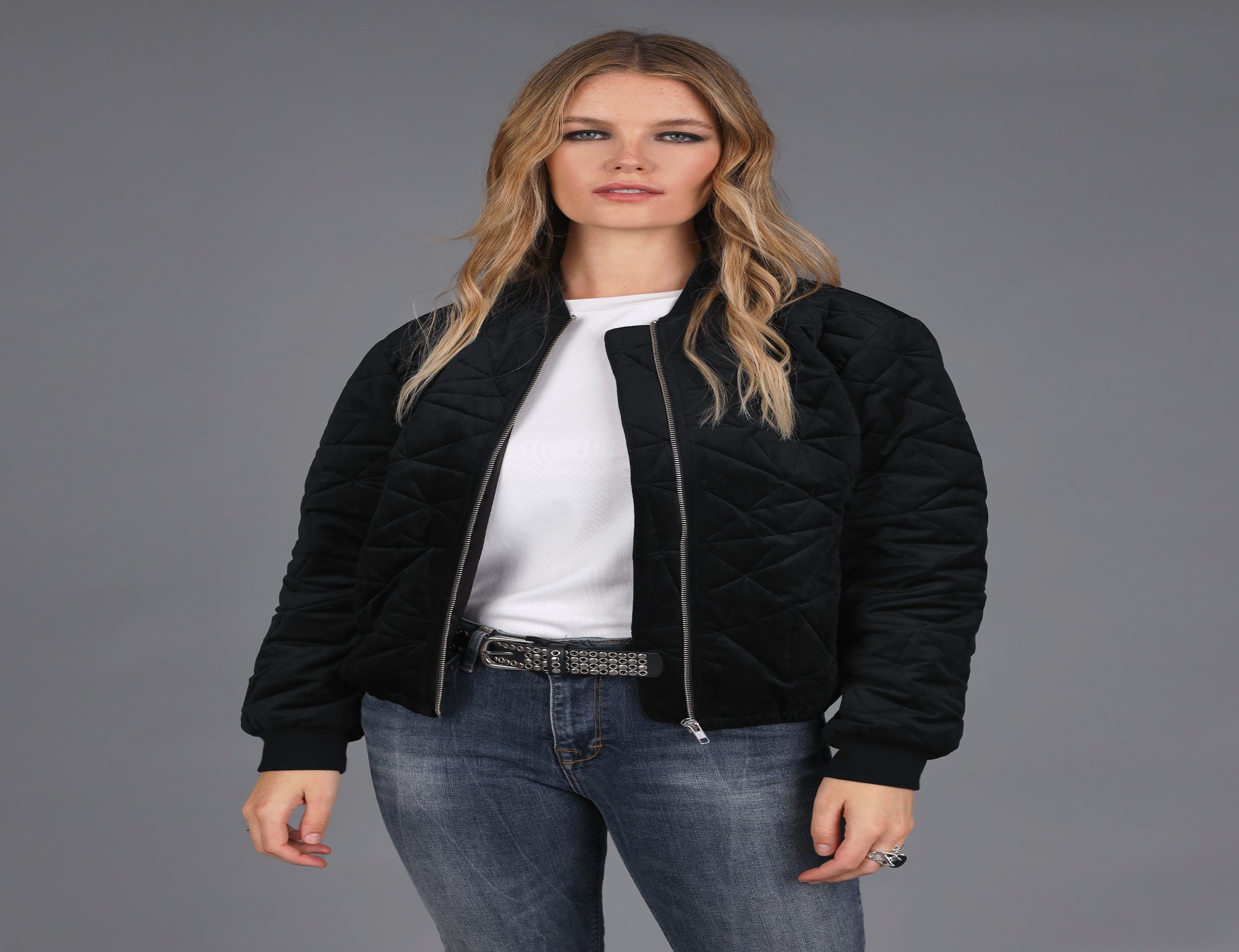 Quilted Velvet Bomber Jacket