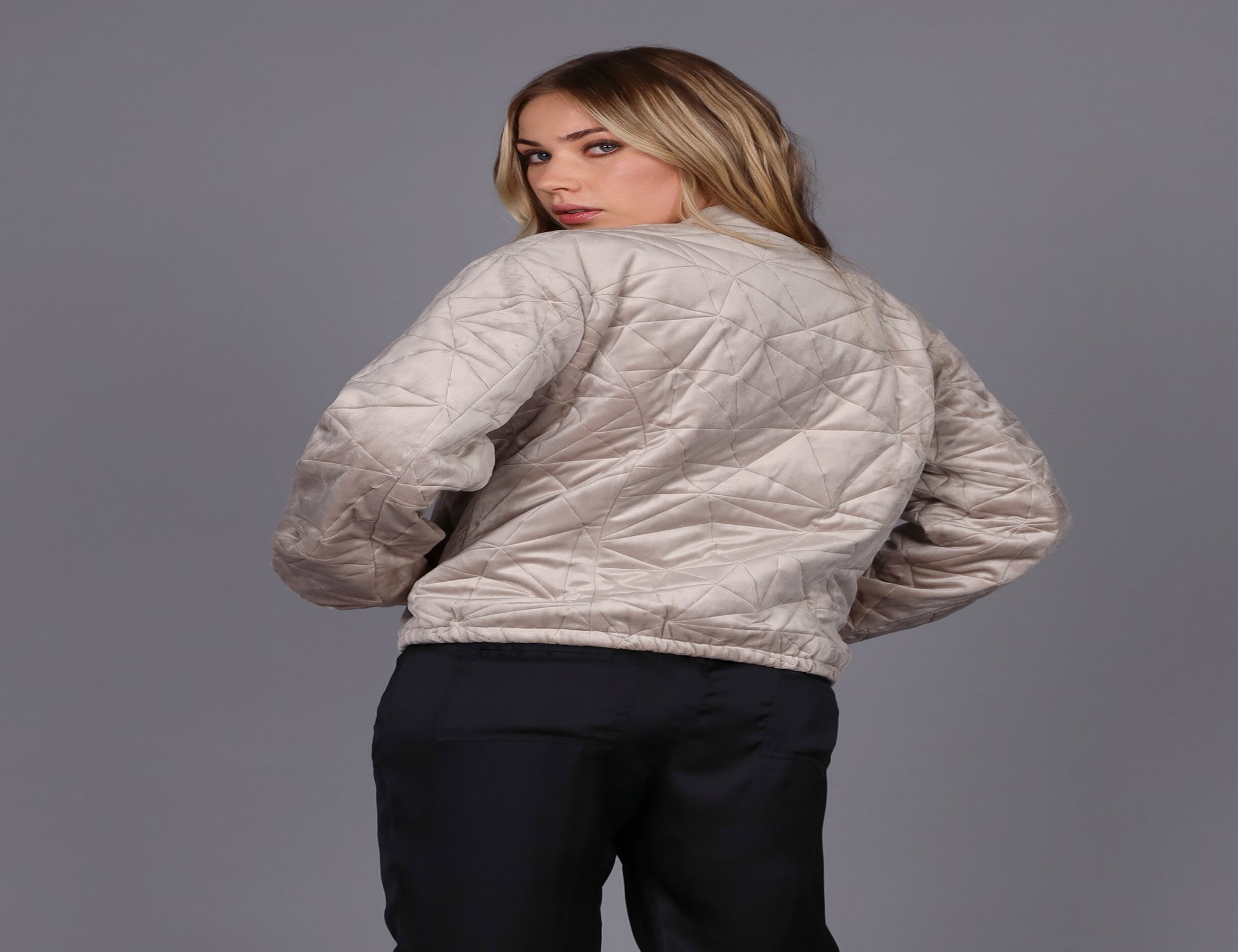 Quilted Velvet Bomber Jacket