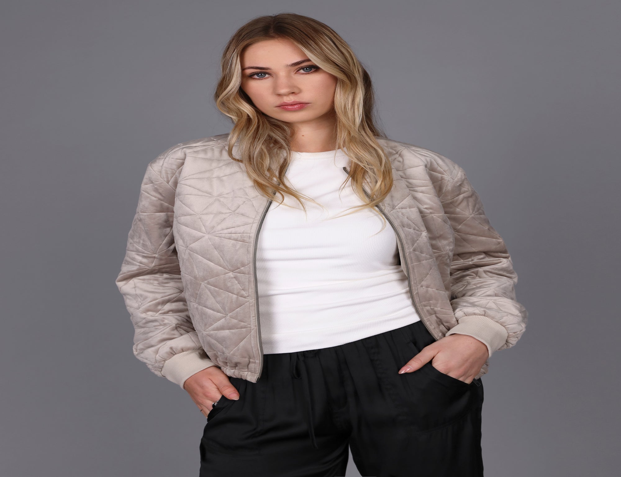 Quilted Velvet Bomber Jacket