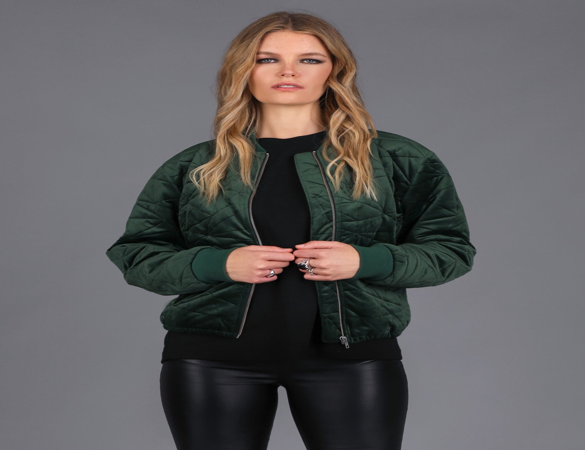 Quilted Velvet Bomber Jacket