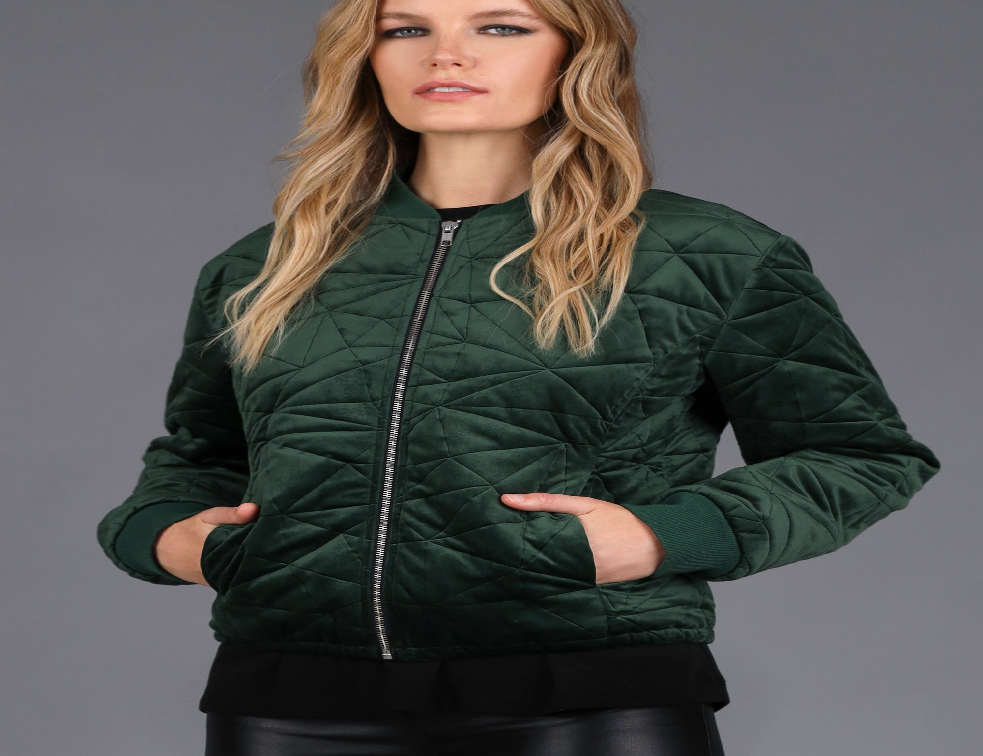 Quilted Velvet Bomber Jacket