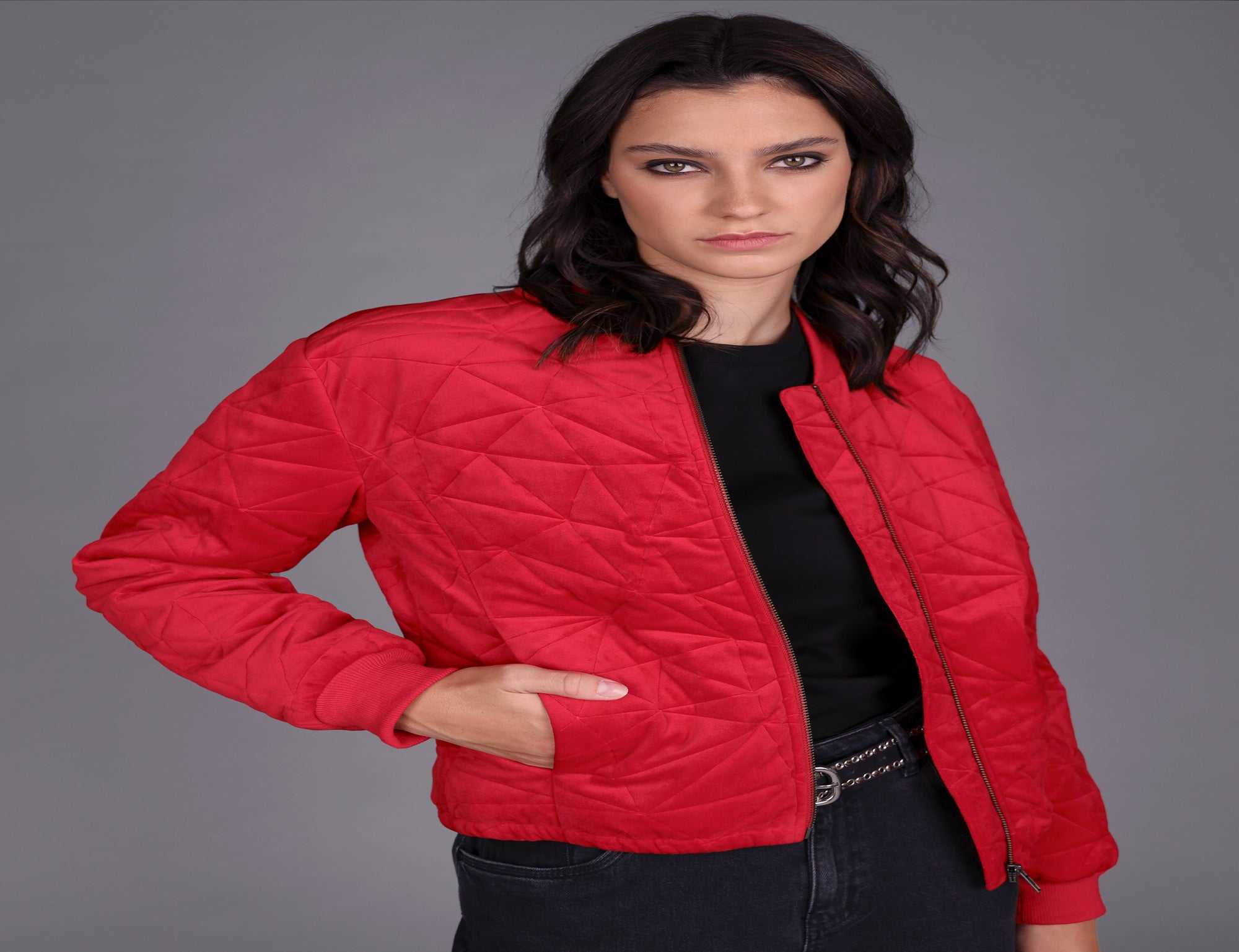 Quilted Velvet Bomber Jacket