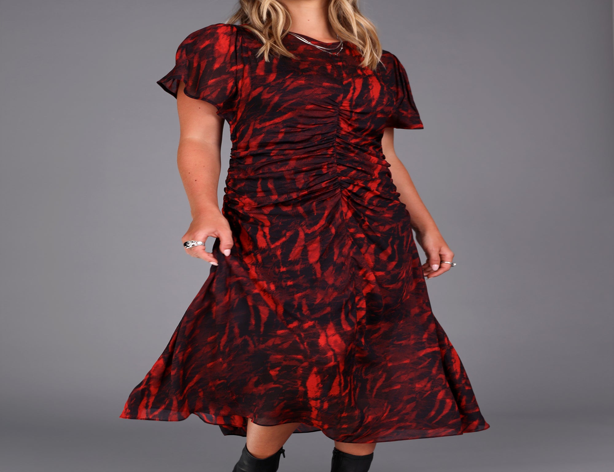 Red Haze Ruched Dress