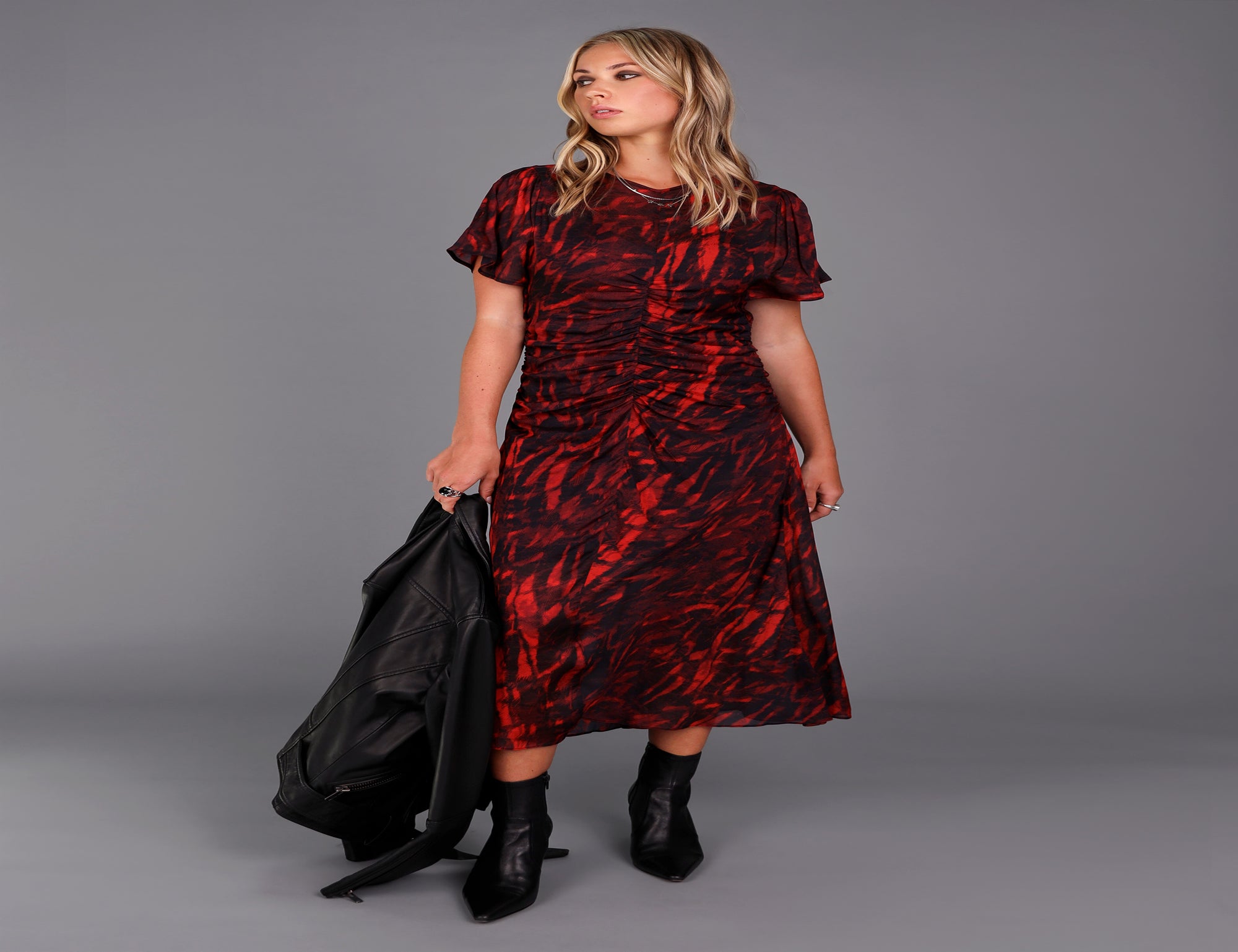 Red Haze Ruched Dress