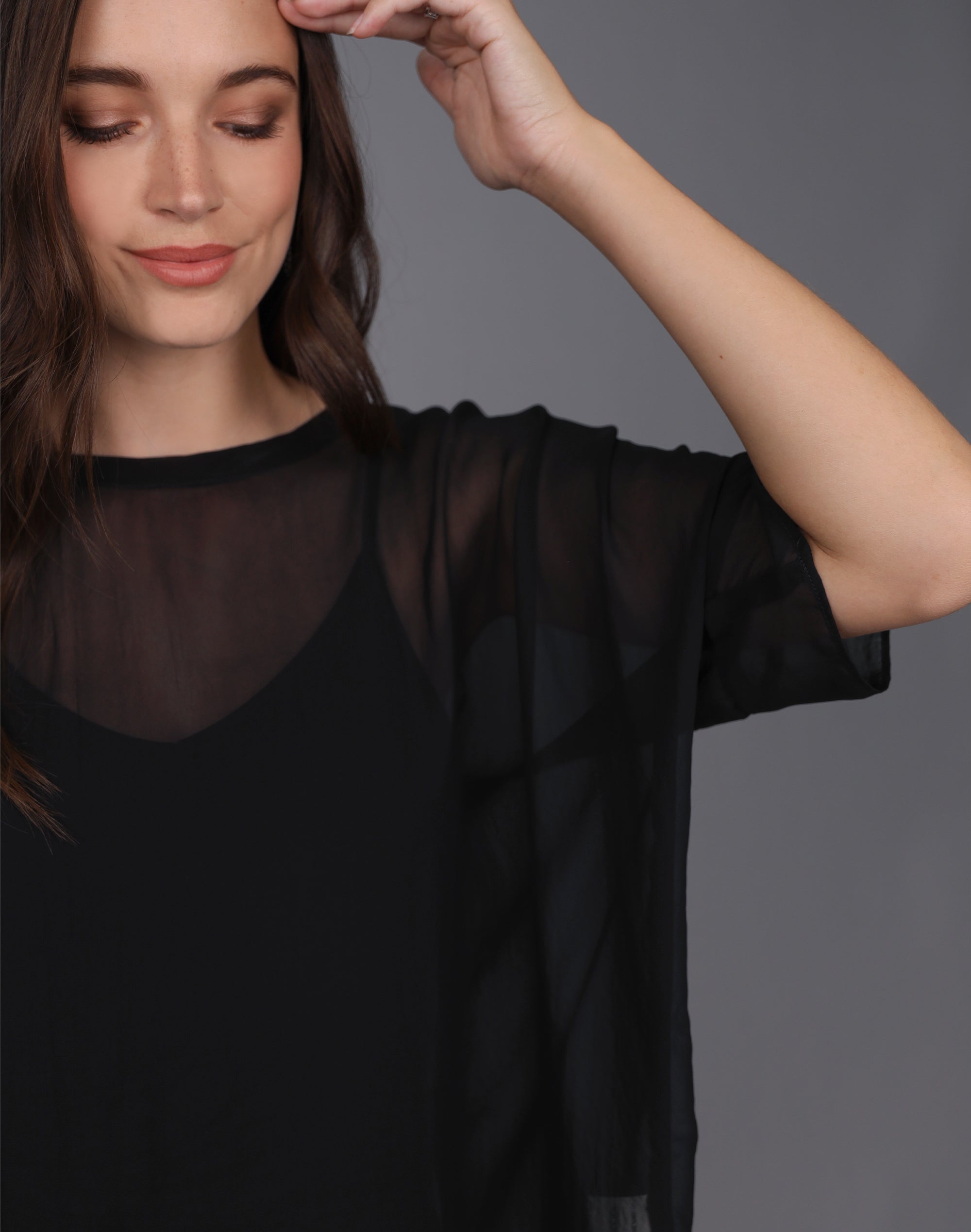 Relaxed Sheer Short Sleeve Top Black Tops Short Sleeve Women s Clothing Storm