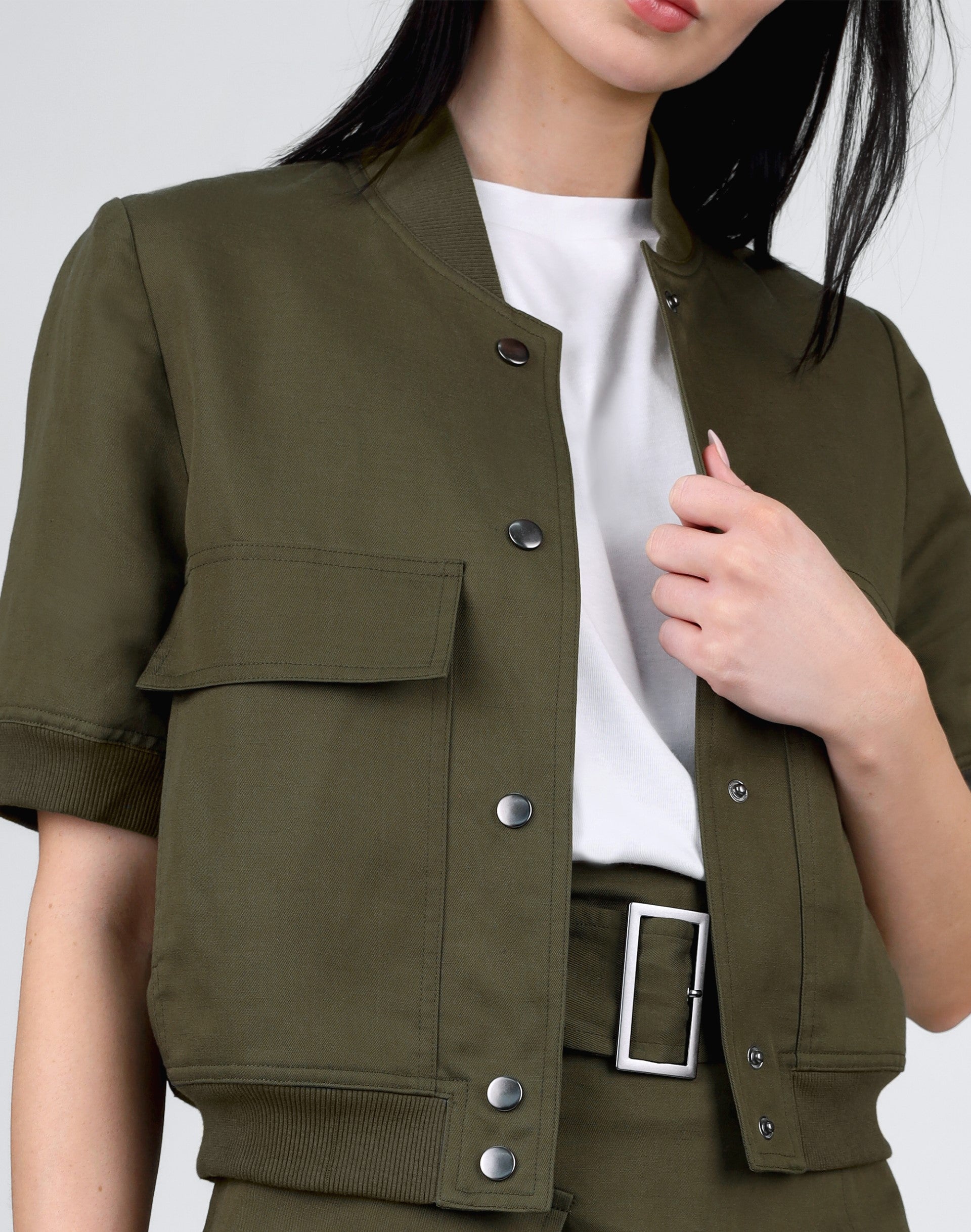 Short Sleeve Bomber Jacket - Green - Jackets - Short - Women's ...