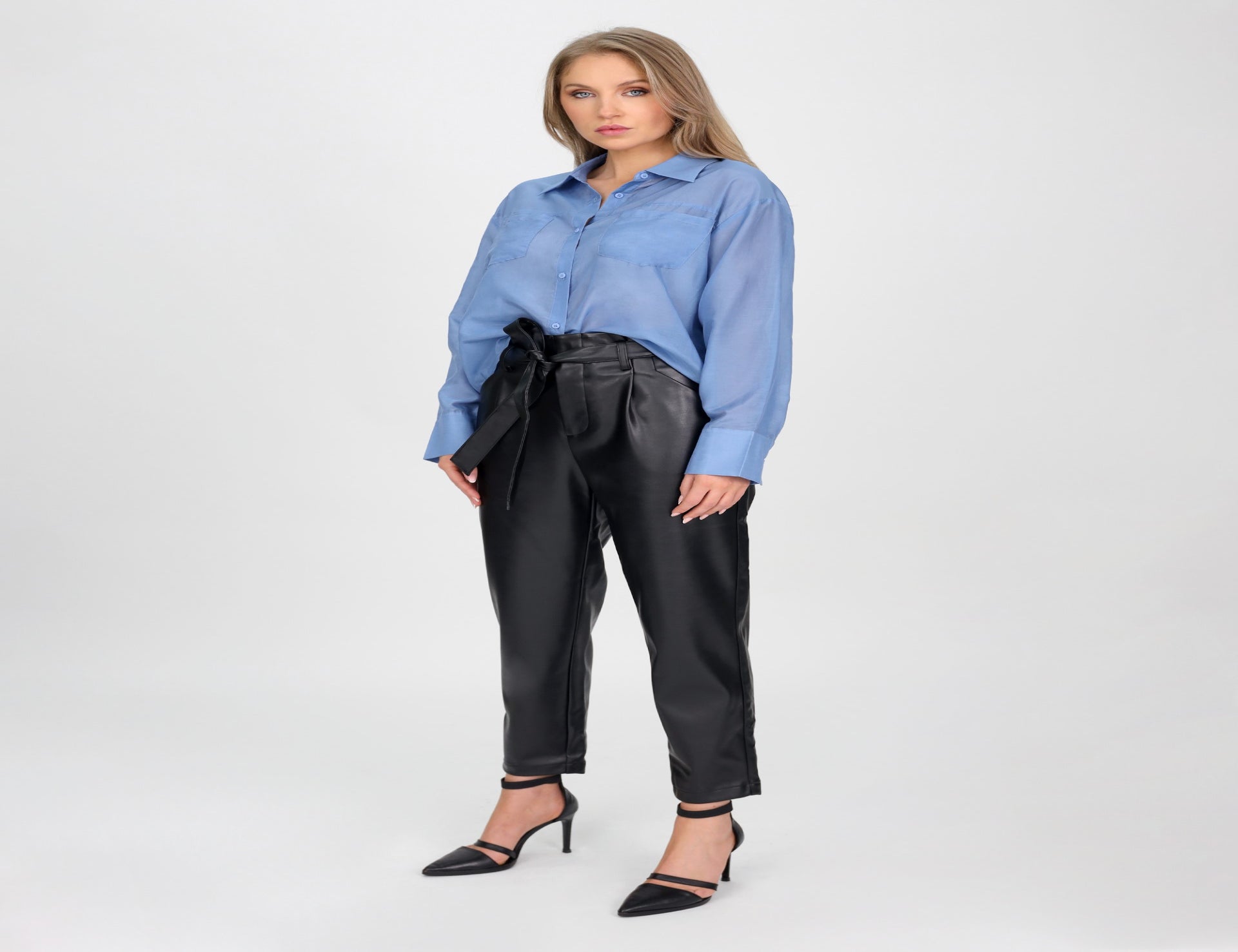 Silk Cotton Crop Shirt - Blue - Tops - Long Sleeve - Women's Clothing ...