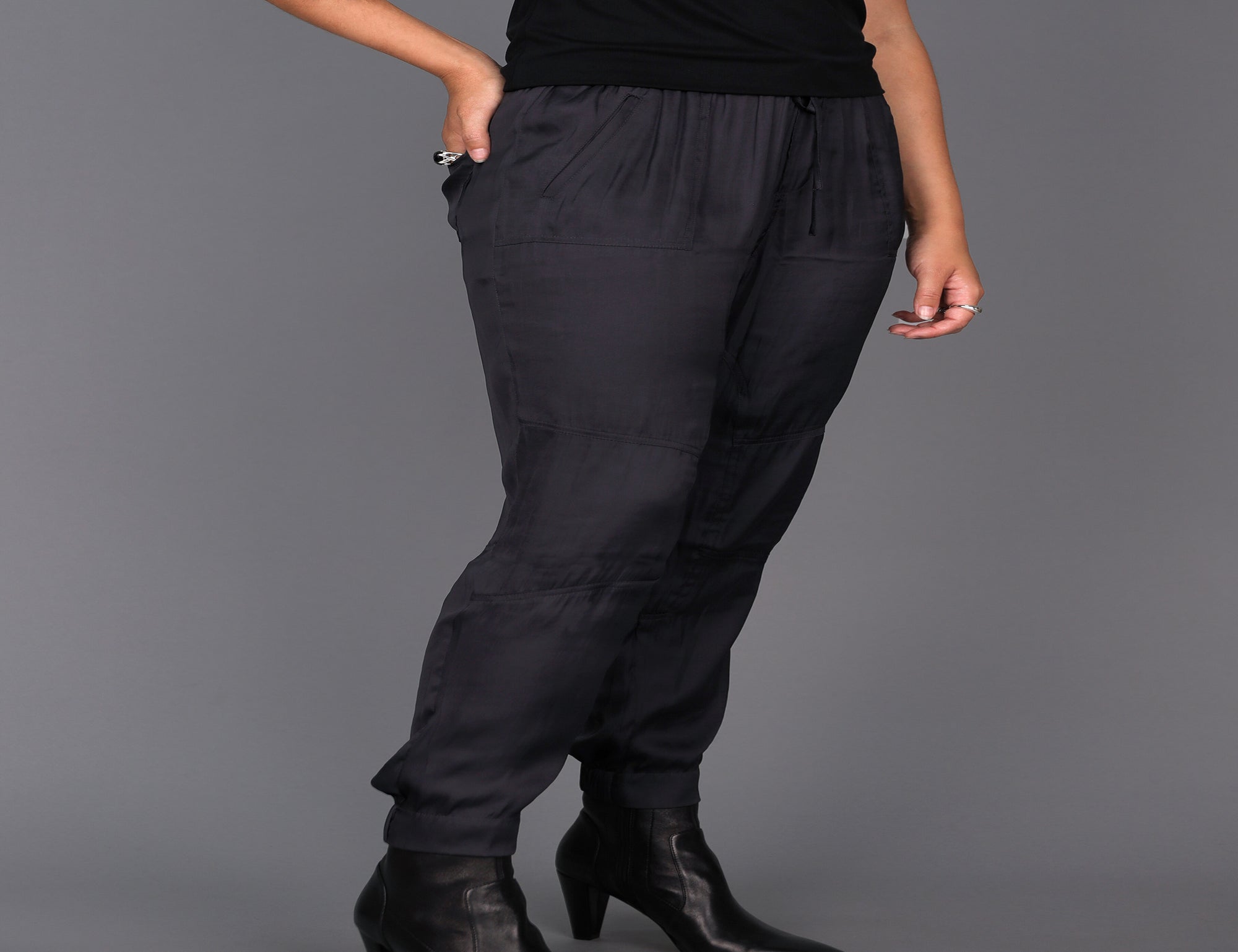 Satin Tuxedo Pant - Black - Pants - Full Length - Women's Clothing - Storm