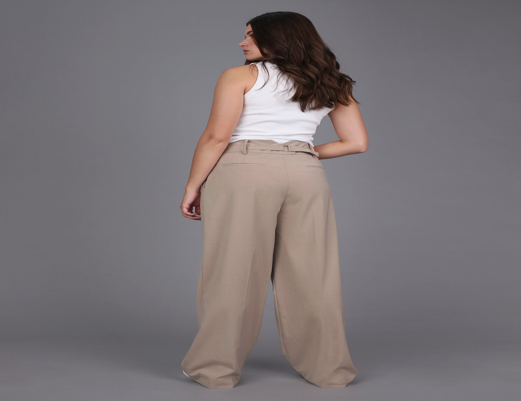 Taupe Woven Wide Leg Oversized Pants