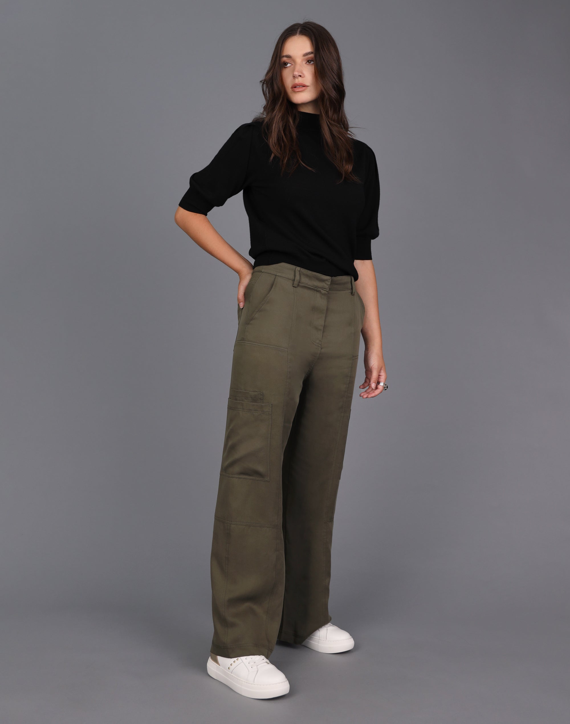 Twill Double Pocket Wide Leg Pant