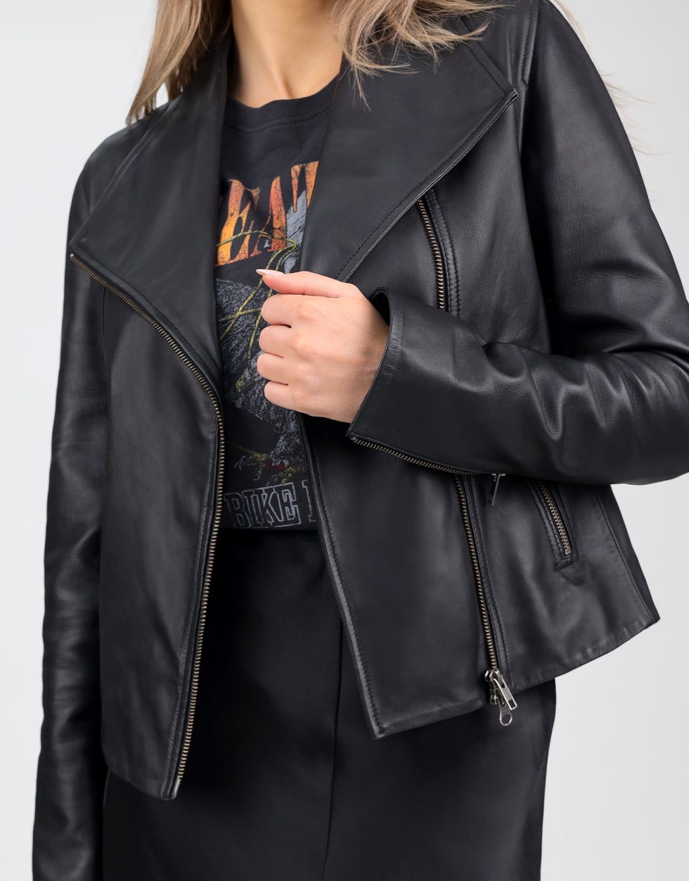 Zip Front Leather Jacket - Black - Jackets - Short - Women's Clothing ...