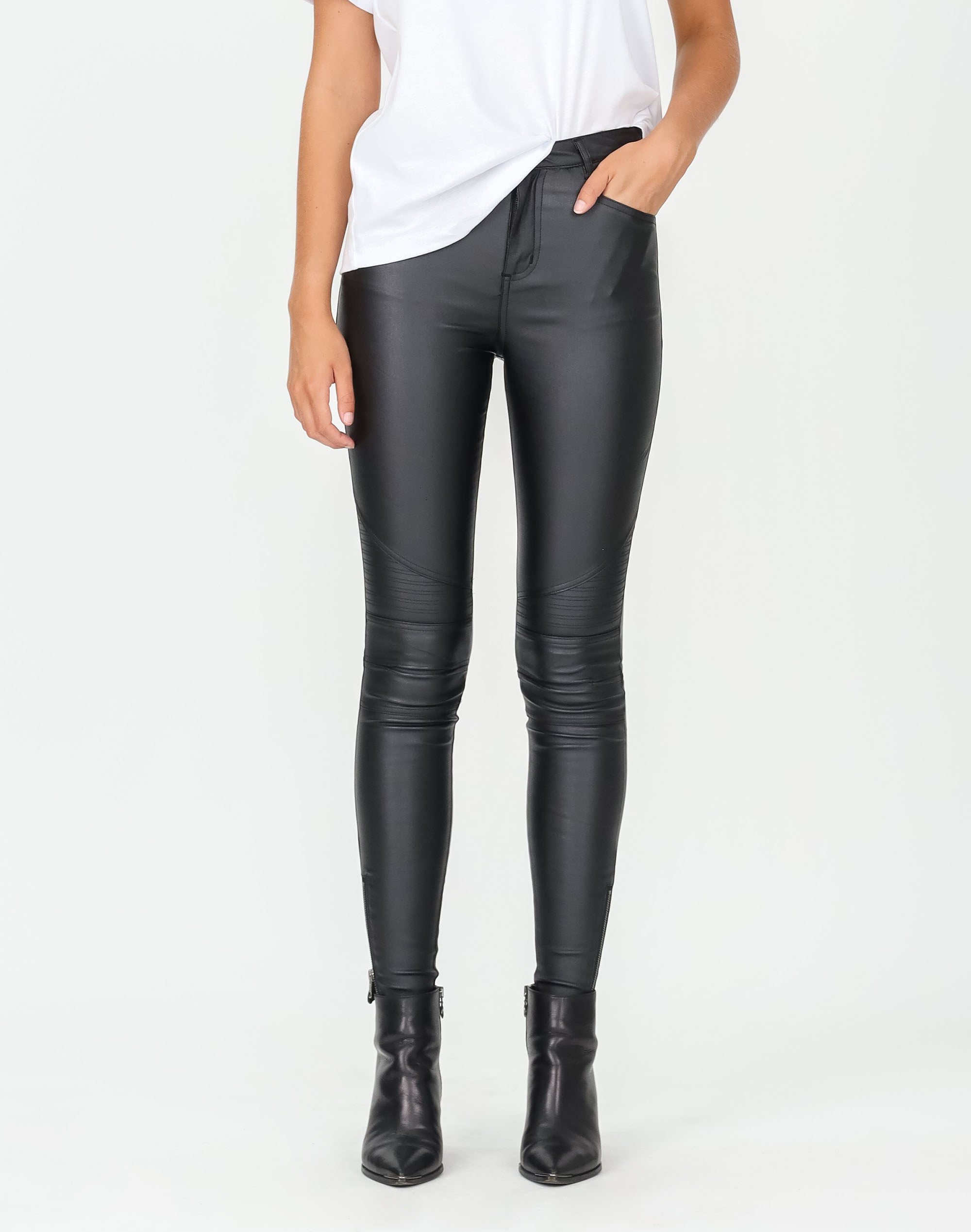 Zip Leg Leather Look Pant Black Pants Full Length Women's, 42% OFF